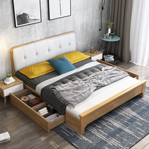 The Nordic wood bed 1 5m1 8 meters double master bedroom bed modern minimalist furniture Japanese chu wu chuang small apartment