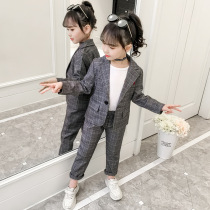 Girl suit autumn 2019 Korean version of the middle child girl foreign style children plaid suit pants two-piece suit