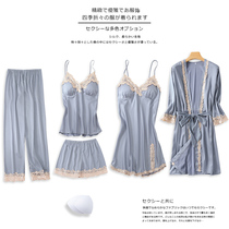 Real silk sleepwear women feel five sets of ice silk thin pyjamas sleeping skirts summer harnesses sleeping robes Spring and autumn season home clothes