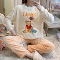 Coral fleece pajamas women's autumn and winter long sleeve two-piece suit plus velvet padded cartoon cute flannel student home clothing