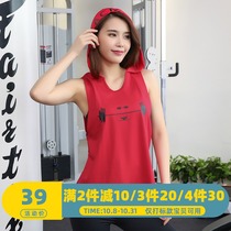 Fitness clothes womens top loose sleeveless running yoga clothes T-shirt quick-drying breathable sports training hooded vest summer