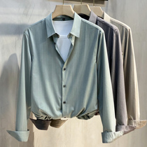 Anti-wrinkle non-iron men Korean striped long sleeve shirt light luxury silk shirt men Business casual top tide