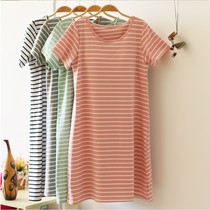 Modal night dress cotton homewear dress comes with cup bra one piece casual loose striped womens short sleeves