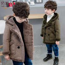 Childrens clothing boy foreign style coat winter 2021 autumn and winter new childrens woolen coat baby suede trench coat thick
