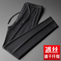High-end Ice Silk Pants Mens Business Casual Pants Sports Pants Straight Drum Summer Long Pants Loose Elastic Thin speed dry pants
