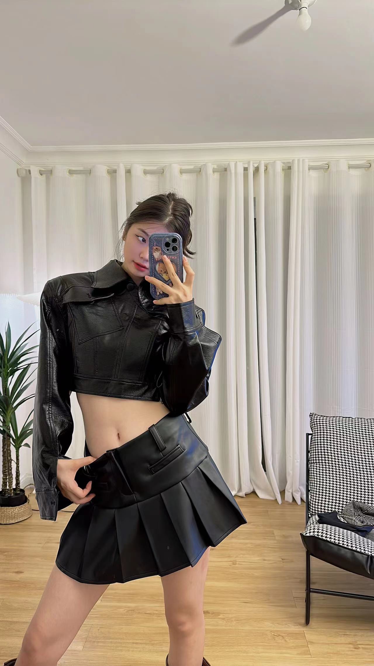 【AcupStudio江右上】亮皮面设计感辣妹百褶半身裙女复古防走光短裙子