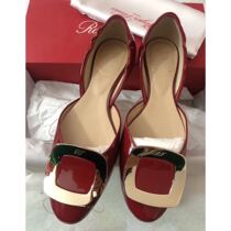 Roger vivier spring red shallow round head patent leather chips flat shoes domestic spot
