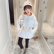Next win girls lambskin jacket 2021 winter new thickening Western style childrens sweater Korean version of the Western trend