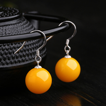 Natural Beeswax earrings s925 Silver hypoallergenic earrings Chanterelle yellow beads Ethnic wind drop earrings Blood amber ear hook