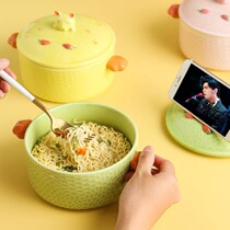 Japanese ceramic cartoon instant noodle bowl with lid student cute rice bowl lunch box single soup bowl big bowl instant noodle cup