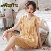 Shuttle Loom Cotton Cotton Cloth Pajamas Lady Summer Pure Cotton Short Sleeve Home Conserved Summer Thin checkered full cotton two-piece suit