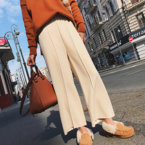 Pregnant women Autumn wear wide-leg pants loose apricot-colored woolen pants Spring and Autumn style outside belly casual straight trousers tide mother