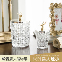 American light luxury living room decoration creative home decoration Glass storage storage tank Deer head bird toothpick Cotton swab tank