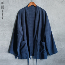 Spring and summer Chinese style mens Hanfu cotton and hemp Chinese style short trench coat Retro modified Kendo suit jacket robe top