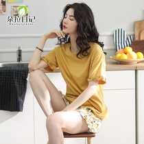 Sleepwear Women Summer Pure Cotton Short Sleeves Han Version Loose Lemon Shorts Two Suits Student Cute Home Wear Thin