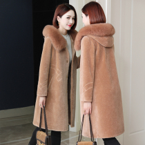 zqqz cashmere coat women long fox fur collar 2021 new particle wool fur coat 2026