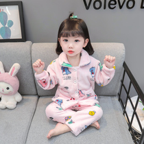 Girl Flag Pajamas Autumn Winter Baby Breakup Children Coral Valvet Girl Winter Princess Household Clothes