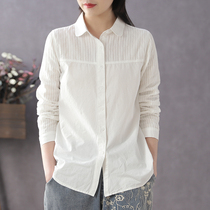 Han Soyi 2021 Autumn white cotton shirt women long sleeve square collar literary hipster base shirt Han Fan shirt