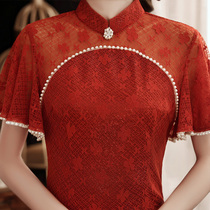 Improved red Chinese cheongsam bride toast 2021 new autumn and winter dignified small man can usually wear