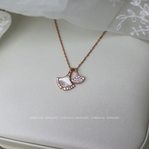 925 sterling silver shell Diamond ginkgo leaf necklace niche design simple light luxury French choker women