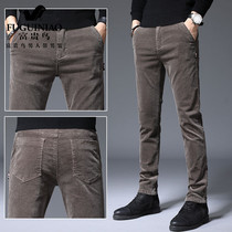  Rich bird corduroy pants Mens casual pants Spring and Autumn trend plus velvet brushed pants slim-fit small feet mens trousers