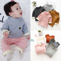 Boy plus velvet T-shirt little girl wearing base shirt thick warm coat baby Foreign long sleeve autumn and winter