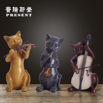Resin American Country Kitten Ornaments Wedding Gifts Wine Cabinet Three Cat Band Violin Horn