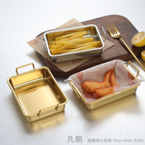 304 stainless steel binaural plate fries snack fried chicken wing block tray commercial restaurant creative snack square plate