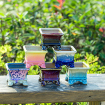 (Bangyong Shangpin)Jingdezhen small square Ding ceramic succulents flower pot coarse ceramic control type white light ebony