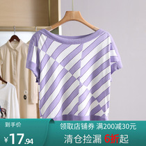Welfare price 9 9 Three series of striped short-sleeved loose knitwear brand counter discount womens clothing 21 spring and summer models