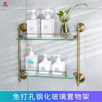 Qingguo copper bathroom shelf glass rack toilet toilet brush bathroom pendant soap box cup holder cigarette dish towel ring