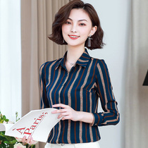 Vertical stripe chiffon shirt women long sleeve 2020 spring new foreign style shirt Korean loose top spring temperament