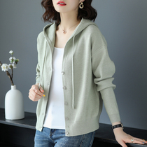 Knitted Cardigan Womens Early Autumn 2021 New February and August Short Spring and Autumn Loose Hooded Sweater Jacket