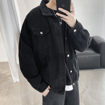 Spring Ruffian black denim jacket mens tide loose Korean trend Hong Kong wind function wild solid color tooling jacket