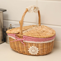 Covered picnic basket snacks storage basket rattan storage basket willow basket photo picnic basket fruit basket flower basket