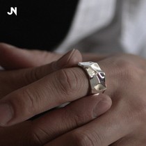 JANNENG 925 sterling silver ring irregular opening design mens dark style with silver ornaments
