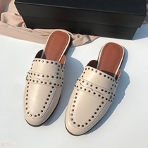 2021 Summer New Sheep Leather Rivets Bag Toe half drag flat-bottomed sandal Shoe casual slacker outwear Mueller shoes women