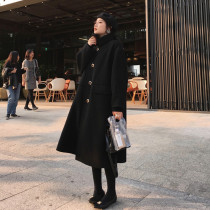Winter 2021 new double-sided cashmere coat womens black medium-length Hepburn wool loose woolen jacket
