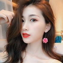925 silver Needle Elegant Breeze Superfairy floral earrings Advanced sensation Long style Temperament Small Fresh Petal Mesh Red Ear Pendant Tide
