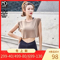 Muscle dog thin breathable elastic short sports fitness top yoga running loose blouse short sleeve t-shirt women