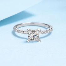 Mosanstone Diamond Ring 1 Carat Pure Silver Emulation Diamond Ring Female Princess Square Rings Lovers to Ring Girlfriend
