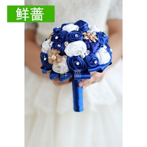 (Dream Sapphire Bridal Bouquet) Blue Rose Crystal Wedding Bridesmaid Bouquet Flower Ball