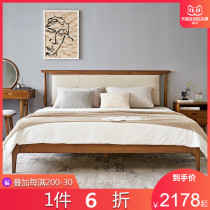 6 zhe Nordic light luxury wood bed 1 5 m 1 8 meters fabric soft bed double bed modern minimalist bedroom furniture