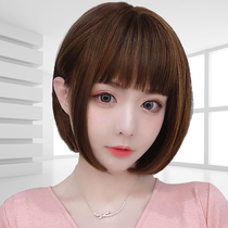 Wig woman short hair natural realistic human hair silk headgear cute fashion Popo head Qi Liu Haixiu face fluffy hairstyle