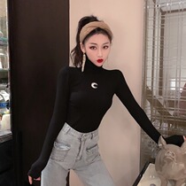Fanchy black high collar base shirt women inside autumn new fashion foreign Crescent Crescent Moonlight slim T-shirt top