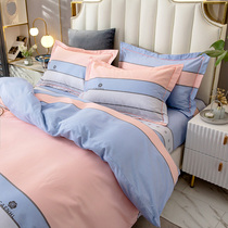 Bed four-piece cotton cotton skin-friendly four-season bed sheet quilt cover 200x230 cotton four-piece set floral