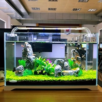 Desk desktop Small fish tank suit Home Mini ornamental fish aquarium building scenery-free water ecology complete set