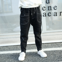 Boy Jeans 2022 Spring Autumn Loose Elastic Casual Pants New Black Single Pants Children Pants Tide
