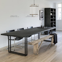 Nordic simple Loft industrial style desk Conference table Solid wood wrought iron dining table Designer I-shaped table