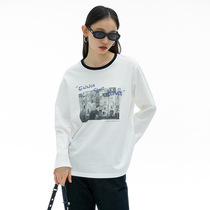 8 8 8 20 points New item 9 5 fold omont long sleeve printed T-shirt woman 2022 new round collar display slim loose jacket